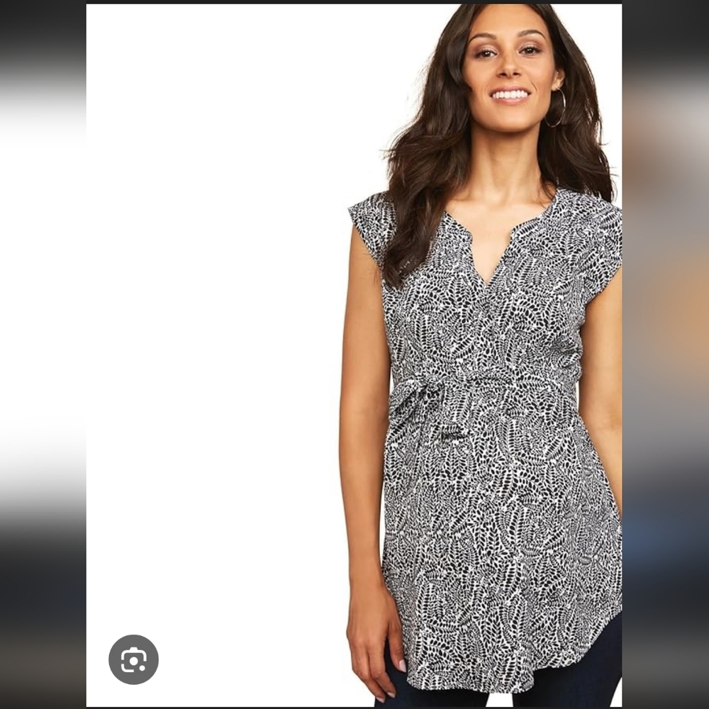 Motherhood Black & White Printed Tie-Front Maternity Tunic Size M